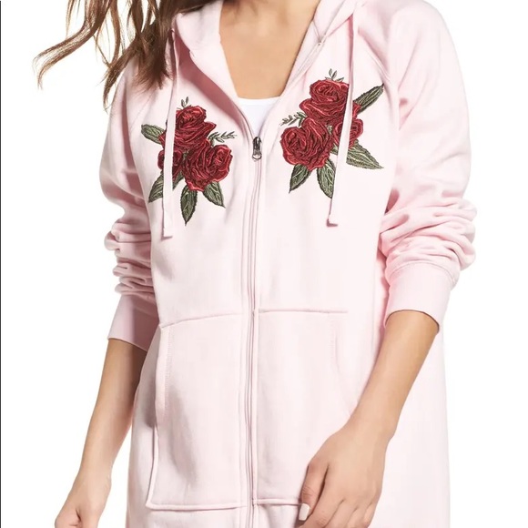 Brunette The Label Jackets & Blazers - Brunette the Label Oversized BLONDE Pink Embroidered Hoodie Size M/L